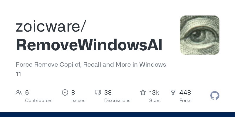 GitHub - zoicware/RemoveWindowsAI: Force Remove Copilot, Recall and More in Windows 11