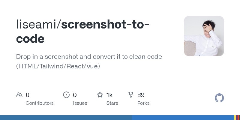 GitHub - liseami/screenshot-to-code: Drop in a screenshot and convert it to clean code (HTML/Tailwind/React/Vue)