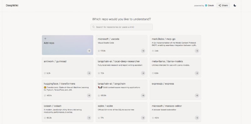 DeepWiki  一个涵盖所有 GitHub 代码库的免费百科全书您可以将任何公共 GitHub 代码库的 URL 替换为“ 