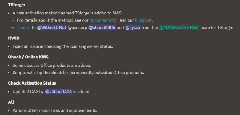 TSforge：颠覆Windows激活机制MAS团队发布TSforge，一种强大的激活漏洞，可激活自Windows 7以来的所有版本，以及Office 2013以来的所有Office版本和Windows插件